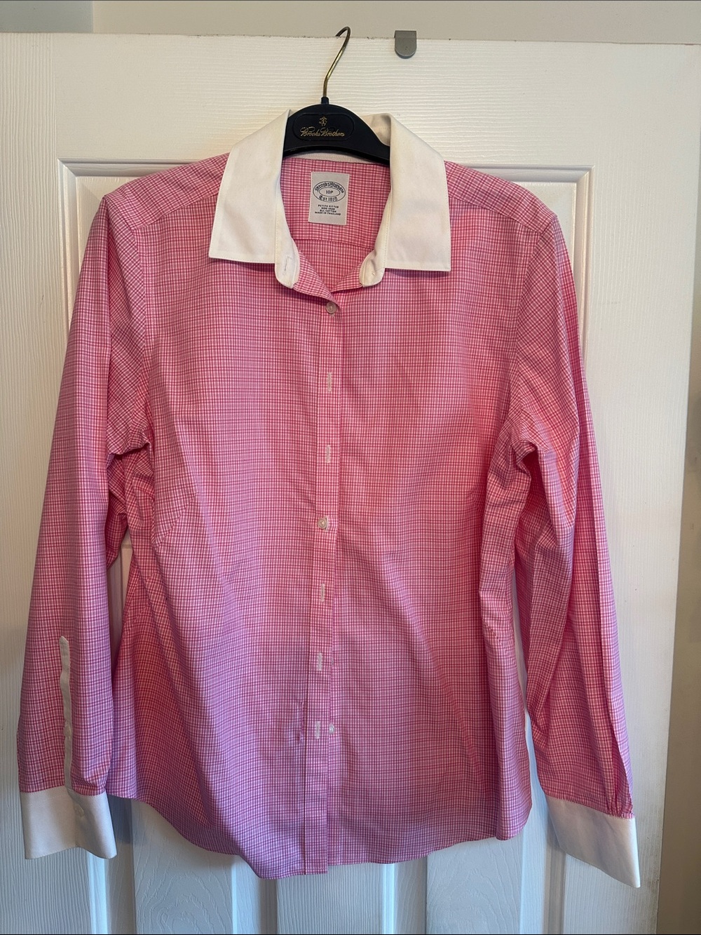 Brooks Brothers Pink Gingham Button-Down Shirt with White Collar